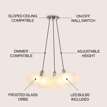 Aubrey 24" 3-Light Mid-Century Glam Frosted Glass Orb LED Chandelier - JONATHAN Y